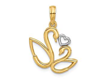 Picture of 14k Yellow Gold and Rhodium Over 14k Yellow Gold Polished Fancy Heart and Swans Charm