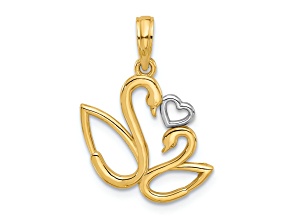 14k Yellow Gold and Rhodium Over 14k Yellow Gold Polished Fancy Heart and Swans Charm