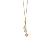 14K Tri-color Puff Heart Lariat with 2-inch Extension Necklace