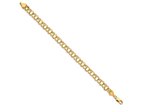 14k Yellow Gold Diamond-Cut 7.5mm Double Link Charm Bracelet