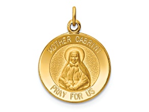 14k Yellow Gold Satin Mother Cabrini Medal Charm