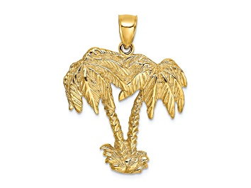 Picture of 14k Yellow Gold Textured 2D Double Palm Tree Charm