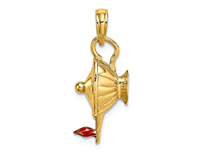 14k Yellow Gold with Red Enamel Polished 3D Genie Lamp Charm