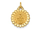 14K Yellow Gold Solid Polished and Satin Tiny Round Scalloped Miraculous Medal Pendant