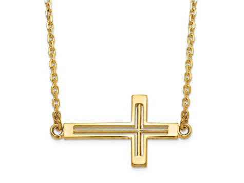 14K Yellow Gold Sideways Cut-out Cross Necklace