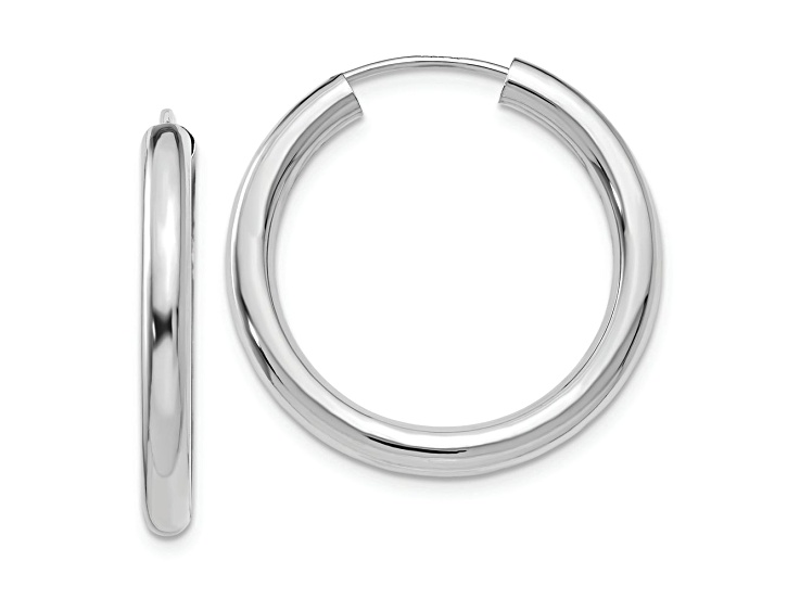 Rhodium Over 14k White Gold 1/1" Polished Endless Tube Hoop Earrings