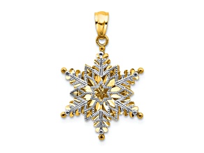 14K Two-tone Polished and Textured 2 Level Snowflake Pendant
