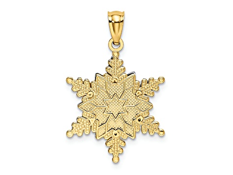 14K Two-tone Polished and Textured 2 Level Snowflake Pendant
