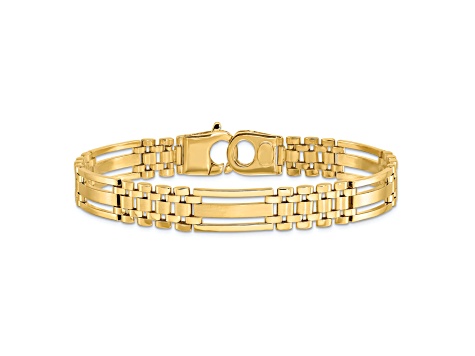 14K Yellow Gold Polished and Satin 8.75-inch Men's Link Bracelet