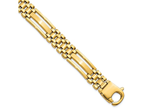 14K Yellow Gold Polished and Satin 8.75-inch Men's Link Bracelet