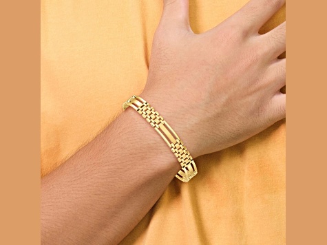 14K Yellow Gold Polished and Satin 8.75-inch Men's Link Bracelet
