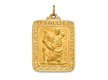 Picture of 14k Yellow Gold Polished and Satin Large Rectangle Saint Christopher Medal Pendant