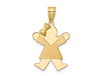 Picture of 14k Yellow Gold Solid Satin Girl with Bow on Left Charm