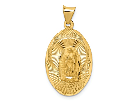 14K Yellow Gold Polished Diamond-cut Lady Of Guadalupe Oval Pendant