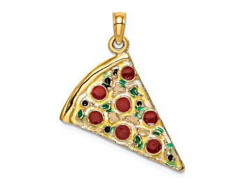 Picture of 14k Yellow Gold with Enamel Large Pepperoni Pizza Slice Pendant
