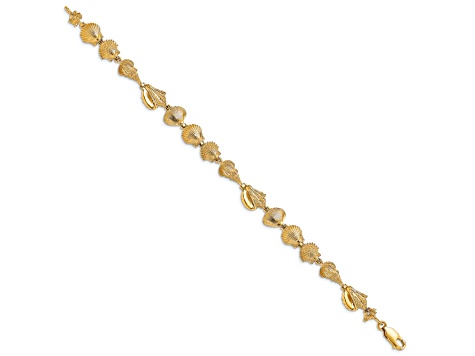 14k Yellow Gold Textured Sea Shells Bracelet