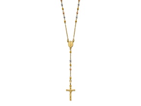 14K Yellow, White and Rose Gold Polished Faceted Beads Rosary