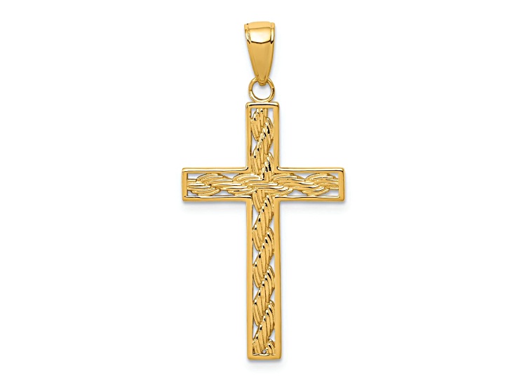 14k Yellow Gold Rope Cross Pendant