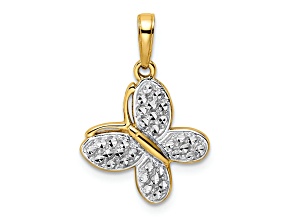 14K Two-tone Gold Diamond-Cut Fancy Butterfly Pendant