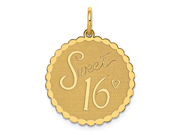 Picture of 14k Yellow Gold Textured and Laser Design Sweet 16 Disc Charm