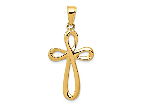 14k Yellow Gold Polished Cross Pendant