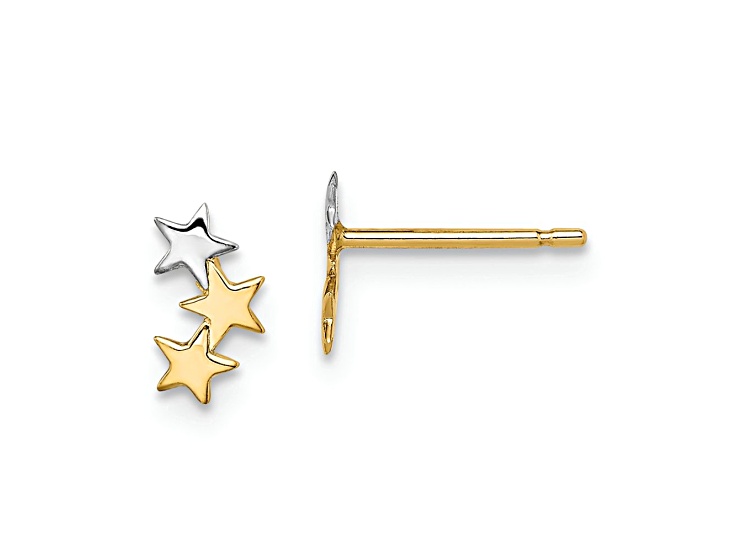 14k Yellow Gold and Rhodium Over 14k Yellow Gold Children's 3-Star Stud Earrings