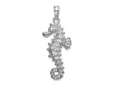 Rhodium Over 14k White Gold 3D Textured Seahorse Pendant