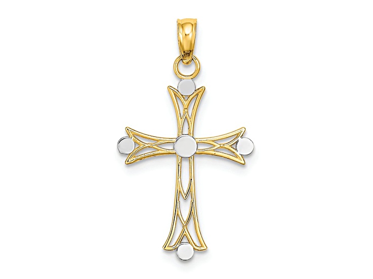 14k Two-tone Gold Textured Cross Charm