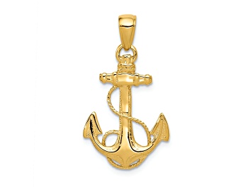 Picture of 14k Yellow Gold Solid Polished and Textured Anchor Pendant