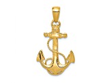 14k Yellow Gold Solid Polished and Textured Anchor Pendant