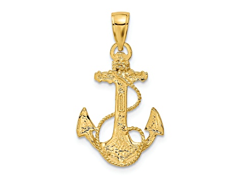 14k Yellow Gold Solid Polished and Textured Anchor Pendant