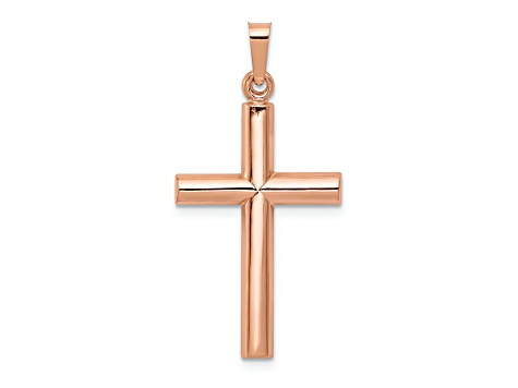 14k Rose Gold Brushed and Polished Cross Pendant