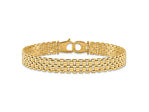 14k Yellow Gold 8.54mm Brushed and Polished Basket Weave Pattern Link Bracelet