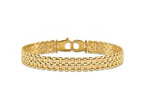 14k Yellow Gold 8.54mm Brushed and Polished Basket Weave Pattern Link Bracelet