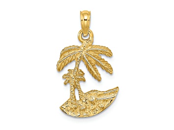 Picture of 14k Yellow Gold 2D Textured Palm Trees On Island Charm