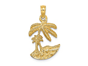 14k Yellow Gold 2D Textured Palm Trees On Island Charm