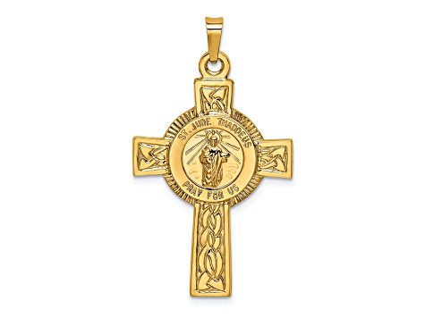 14K Yellow Gold Cross with St. Jude Medal Pendant