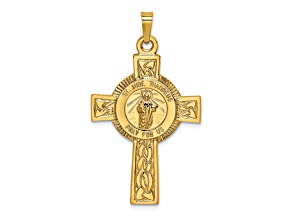 14K Yellow Gold Cross with St. Jude Medal Pendant