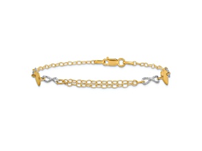 14K Two-tone Gold Polished Infinity and Heart Bracelet