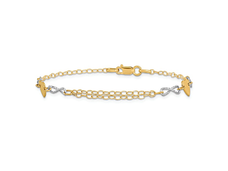 14K Two-tone Gold Polished Infinity and Heart Bracelet
