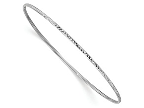Rhodium Over 10k White Gold 1.5mm Diamond-Cut Slip-on Bangle Bracelet