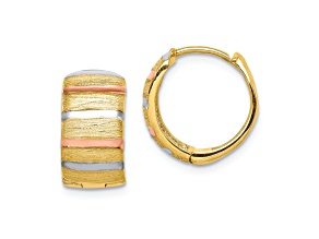 14K Yellow Gold and Rhodium Over 14K Yellow Gold 9/16" Hoop Earrings