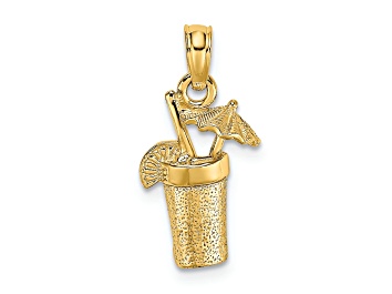 Picture of 14k Yellow Gold Textured Cocktail Drink with Umbrella Charm