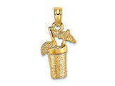 14k Yellow Gold Textured Cocktail Drink with Umbrella Charm