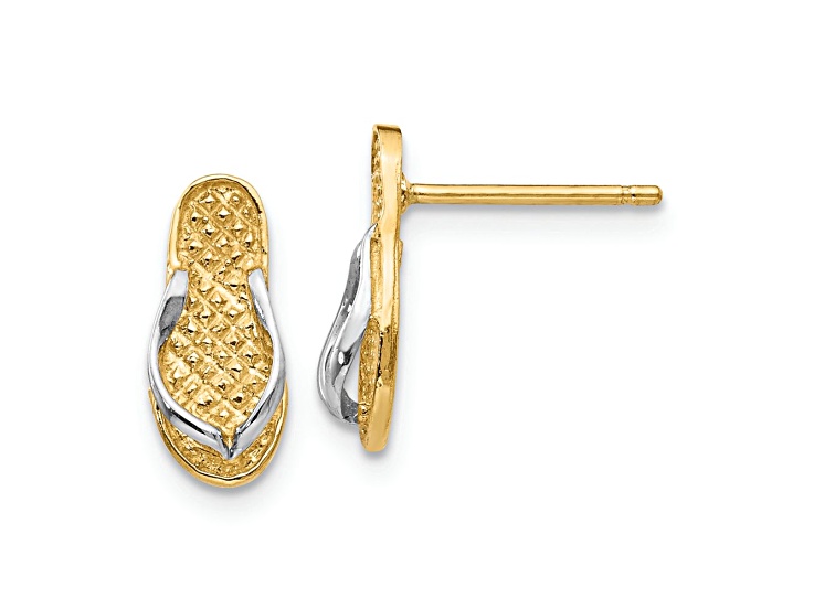 10k Yellow Gold and Rhodium Over 10k Yellow Gold Flip Flop Stud Earrings