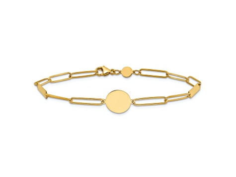 14K Yellow Gold Polished Paperclip Link with Circle and Bar 8.25-inch Bracelet