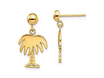 Picture of 14k Yellow Gold Textured Charleston Palm Tree Dangle Earrings