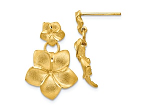 14k Yellow Gold Satin and Diamond-Cut Plumeria Dangle Earrings