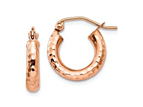 14k Rose Gold 9/16" Polished Small Diamond-cut Tube Hoop Earrings