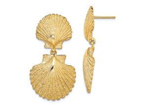 14K Yellow Gold Textured Double Scallop Dangle Earrings